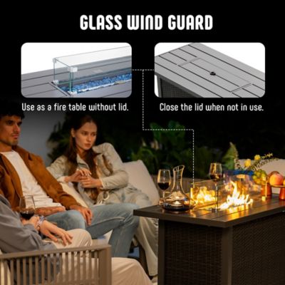 Image showing  43 in. Propane Firepit Table, CSA Certified 50,000 BTU Output, Rattan Gas Firepit Table with Auto-Ignition, Black