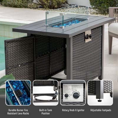 Image showing  43 in. Propane Firepit Table, CSA Certified 50,000 BTU Output, Rattan Gas Firepit Table with Auto-Ignition, Black