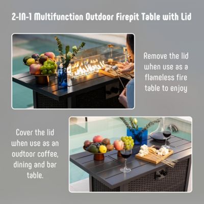 Image showing  43 in. Propane Firepit Table, CSA Certified 50,000 BTU Output, Rattan Gas Firepit Table with Auto-Ignition, Black