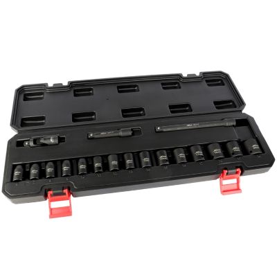 Image showing  3/8 in. Drive Shallow 6-Point Imp Socket Set, 6-20 mm, Universal Joint and Extension Bars (18-Piece
