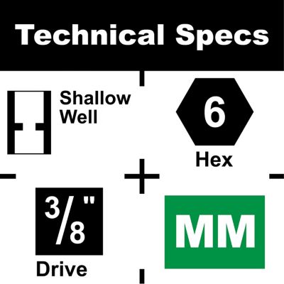 Image showing 7 th Milton 3/8 in. Drive Shallow 6-Point Imp Socket Set, 6-20 mm, Universal Joint and Extension Bars, 18 pc.