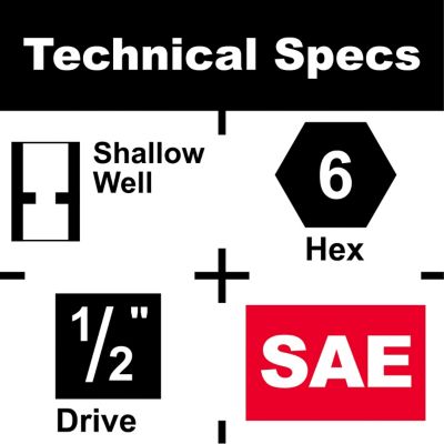 Image showing  1/2 in. Drive Shallow 3/8 in.-1-1/8 in. SAE Impact Socket Set with Universal Joint and Extension Bars (17-Piece)