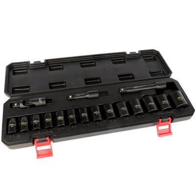Image showing  1/2 in. Drive Shallow 3/8 in.-1-1/8 in. SAE Impact Socket Set with Universal Joint and Extension Bars (17-Piece)