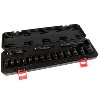 Image showing  1/2 in. Drive Shallow 11-30 mm Metric Impact Socket Set with Universal Joint and Extension Bars (17-Piece)