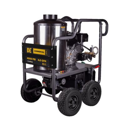 BE Power Equipment 4000 PSI 4.0 GPM Hot Water Gas Pressure Washer Powerease 420 Engine and AR Triplex Pump Roll Cage