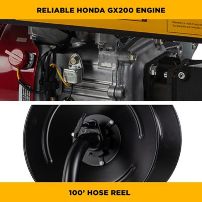 Image showing 5 th BE Power Equipment 3100 PSI 3.1 GPM Cold Water Gas Pressure Washer Honda Gx200 Engine Roll Cage Frame with Hose Reel
