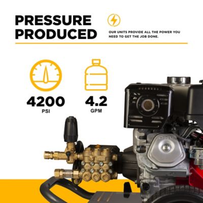 Image showing  4200 PSI 4.2 GPM Cold Water Gas Pressure Washer Honda GX390 Engine and Comet Triplex External Unloader Pump