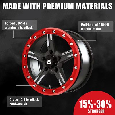 Image showing  [BT-09] 15 x 7.0 / 5 x 114.3 - Gunmetal Gray rim, Bullite Red beadlock