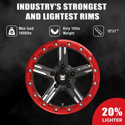 Image showing  [BT-09] 15 x 7.0 / 5 x 114.3 - Gunmetal Gray rim, Bullite Red beadlock