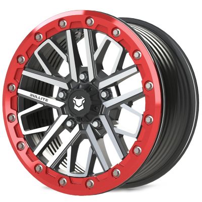 BULLITE [PRO-04] 15 x 7.0 / 5 x 114.3, RIB - Satin Black rim, Bullite Red beadlock