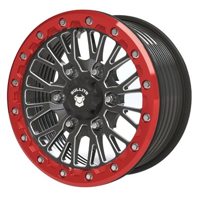 BULLITE [PRO-08] 15 x 7.0 / 6 x 139.7, RIB - Satin Black rim, Bullite Red beadlock