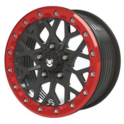 BULLITE [PRO-05] 15 x 7.0 / 5 x 114.3, RIB - Satin Black rim, Bullite Red beadlock