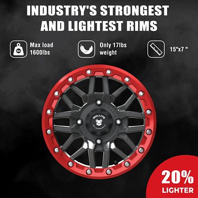 Image showing  [BT-06] 15 x 7.0 / 4 x 156 - Gunmetal Gray Rim, Bullite Red Beadlock