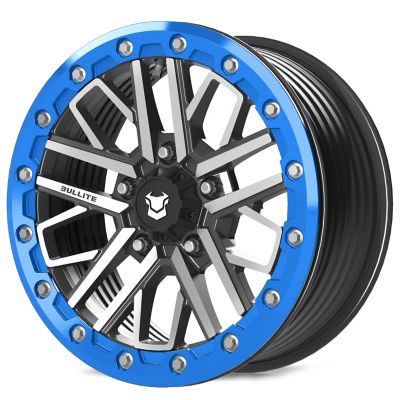 BULLITE [PRO-04] 15 x 7.0 / 5 x 114.3, RIB - Satin Black rim, Sapphire Blue beadlock