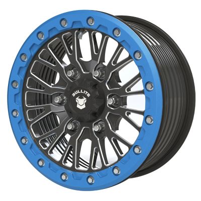 BULLITE [PRO-08] 15 x 7.0 / 6 x 139.7, RIB - Satin Black rim, Sapphire Blue beadlock