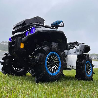 Image showing  BT-08 14 x 7.0 / 4 x 156, Satin Black Rim, Sapphire Blue Beadlock