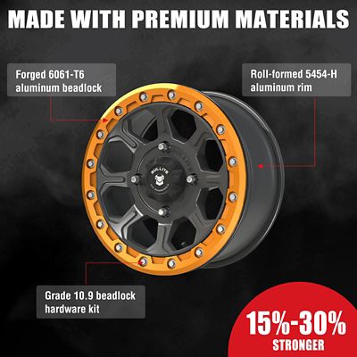 Image showing  BT-03 15 x 7.0 / 4 x 156 - Gunmetal Gray Rim, Aerospace Orange Beadlock