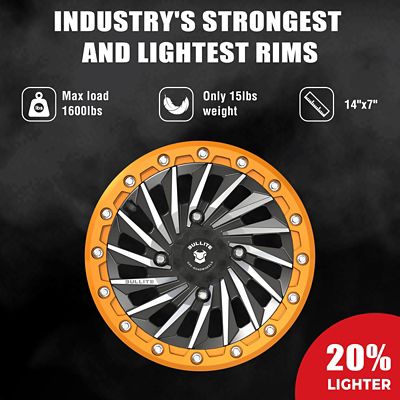 Image showing  [BT-08] 14 x 7.0 / 4 x 137 - Satin Black Rim, Aerospace Orange Beadlock