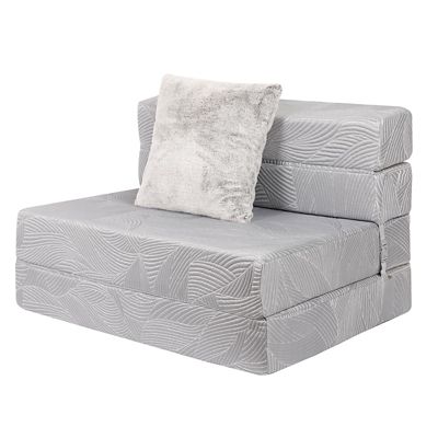 Modern Muse Tri Folding Sofa Mattress, High-Density Memory Foam with Fluffy Pillow, Futon Floor Couch Guest Bed, Twin Size, Grey
