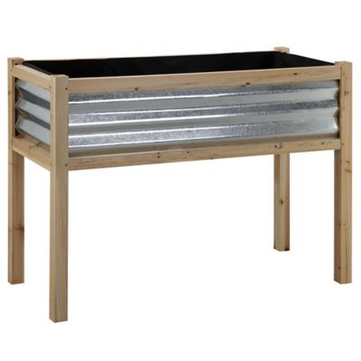 Image showing  Galvanized Steel and Wood Raised Planter