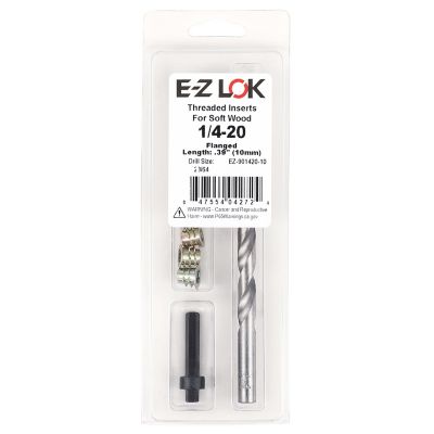 E-Z LOK Threaded Insert Installation Kit for Soft Wood, Flanged, 1/4-20 x 10mm