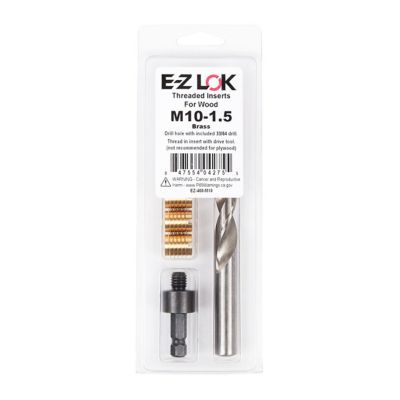 E-Z LOK Threaded Insert Installation Kit for Hard Wood - Brass - M10-1.5