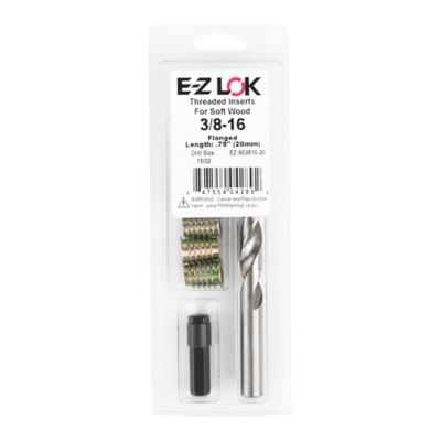 E-Z LOK Threaded Insert Installation Kit for Soft Wood - Flanged - 3/8-16 x 20mm