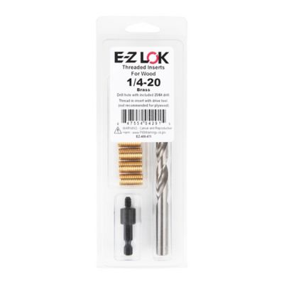 E-Z LOK Threaded Insert Installation Kit for Hard Wood - Brass - 1/4-20 - 0.75 in. Length