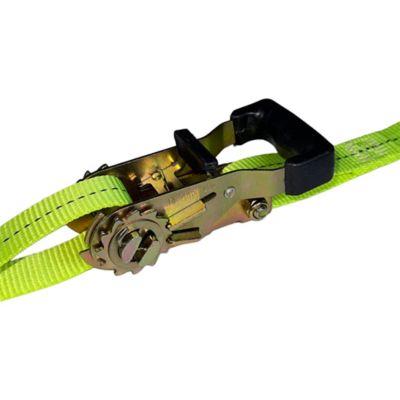 Image showing  1 in. x 16 ft. SPIN FREE Rubber Grip Handle Ratchet Strap with Wire Hooks - 2 Pack