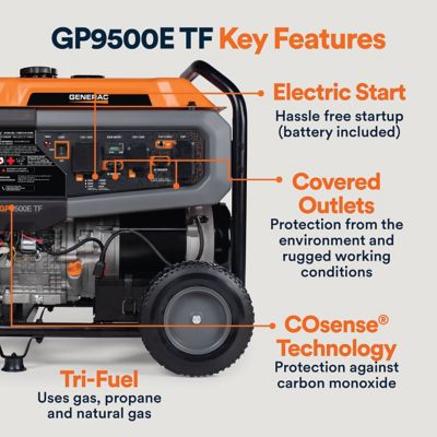 Image showing 7 th Generac 9500 Watt Electric Start Tri Fuel Portable Generator 50ST