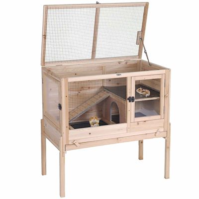 Aivituvin Wooden Hamster Cage Anti-Chew Design Easy-Clean PVC Layer, Wood