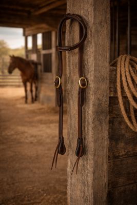 Image showing 1 th Tough1 Harness Leather Ear Headstall with Tie Ends