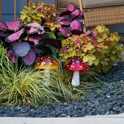 Image showing  13.4 in. Solar Metal Mushroom Garden Stake, Yellow