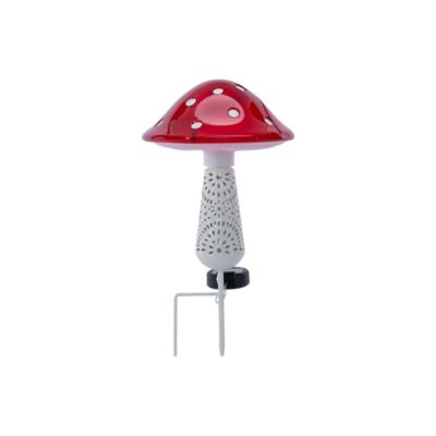 Red Shed 13.4 in. Solar Metal Mushroom Stake, Red