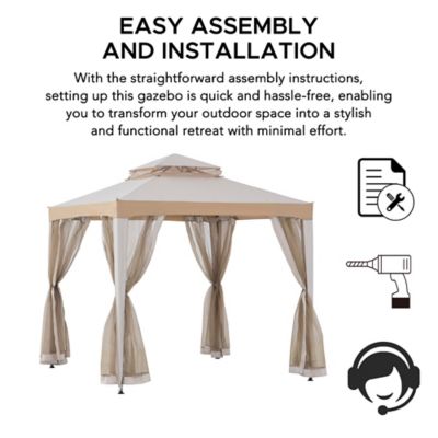 Image showing 6 th Sunjoy 8 x 8ft. Outdoor Patio Gazebo, Outdoor Backyard Modern 2-Tier Steel Frame Soft Top Gazebo with Mesh Netting