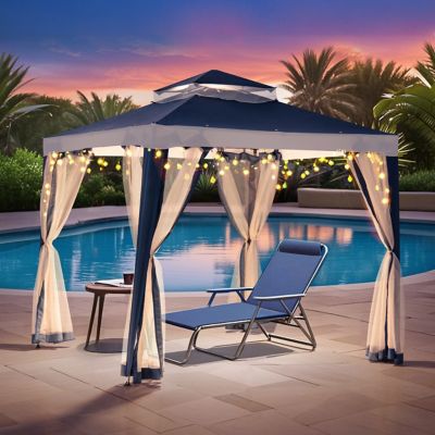 Image showing 1 th Sunjoy 8 x 8ft. Outdoor Patio Gazebo, Outdoor Backyard Modern 2-Tier Steel Frame Soft Top Gazebo with Mesh Netting