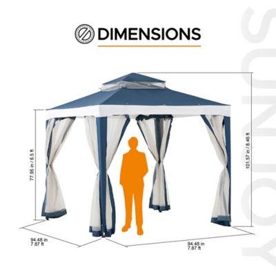 Image showing 2 th Sunjoy 8 x 8ft. Outdoor Patio Gazebo, Outdoor Backyard Modern 2-Tier Steel Frame Soft Top Gazebo with Mesh Netting