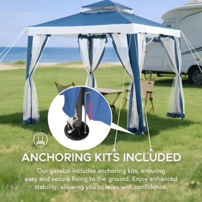 Image showing 4 th Sunjoy 8 x 8ft. Outdoor Patio Gazebo, Outdoor Backyard Modern 2-Tier Steel Frame Soft Top Gazebo with Mesh Netting