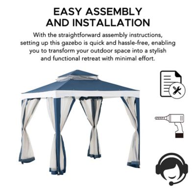 Image showing 5 th Sunjoy 8 x 8ft. Outdoor Patio Gazebo, Outdoor Backyard Modern 2-Tier Steel Frame Soft Top Gazebo with Mesh Netting