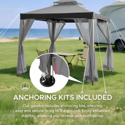 Image showing 8 th Sunjoy 8 x 8ft. Outdoor Patio Gazebo, Outdoor Backyard Modern 2-Tier Steel Frame Soft Top Gazebo with Mesh Netting