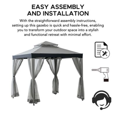 Image showing 9 th Sunjoy 8 x 8ft. Outdoor Patio Gazebo, Outdoor Backyard Modern 2-Tier Steel Frame Soft Top Gazebo with Mesh Netting