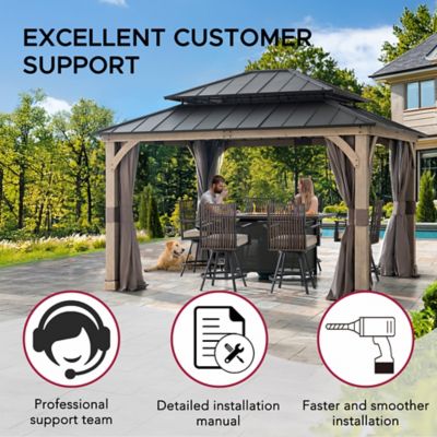 Image showing  Hardtop Wood Gazebo with Netting and Curtain