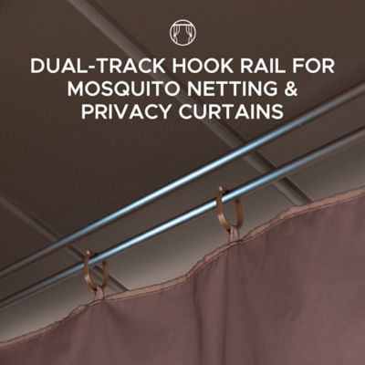 Image showing 5 th Sunjoy Hardtop Wood Gazebo with Netting and Curtain