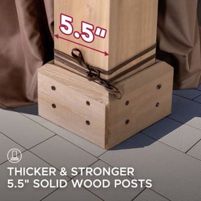 Image showing 7 th Sunjoy Hardtop Wood Gazebo with Netting and Curtain