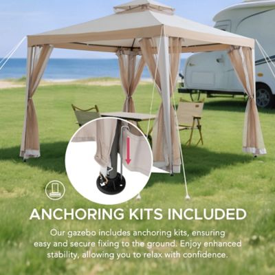 Image showing 8 th Sunjoy 10 x 10ft. Outdoor Patio Gazebo, Outdoor Backyard Modern 2-Tier Steel Frame Soft Top Gazebo with Mesh Netting