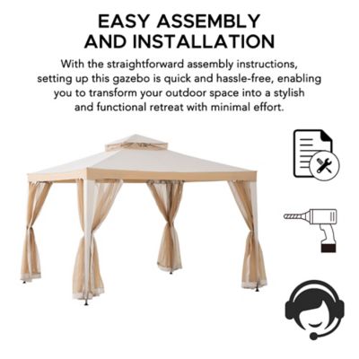 Image showing 9 th Sunjoy 10 x 10ft. Outdoor Patio Gazebo, Outdoor Backyard Modern 2-Tier Steel Frame Soft Top Gazebo with Mesh Netting