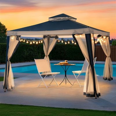 Image showing 1 th Sunjoy 10 x 10ft. Outdoor Patio Gazebo, Outdoor Backyard Modern 2-Tier Steel Frame Soft Top Gazebo with Mesh Netting