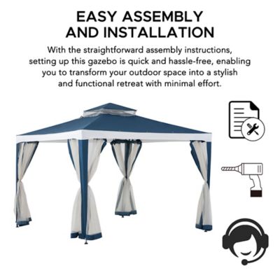 Image showing 2 th Sunjoy 10 x 10ft. Outdoor Patio Gazebo, Outdoor Backyard Modern 2-Tier Steel Frame Soft Top Gazebo with Mesh Netting