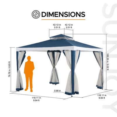 Image showing 3 th Sunjoy 10 x 10ft. Outdoor Patio Gazebo, Outdoor Backyard Modern 2-Tier Steel Frame Soft Top Gazebo with Mesh Netting