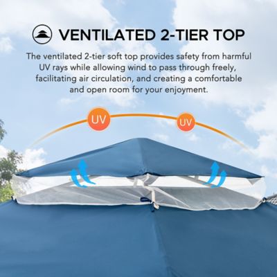 Image showing 4 th Sunjoy 10 x 10ft. Outdoor Patio Gazebo, Outdoor Backyard Modern 2-Tier Steel Frame Soft Top Gazebo with Mesh Netting